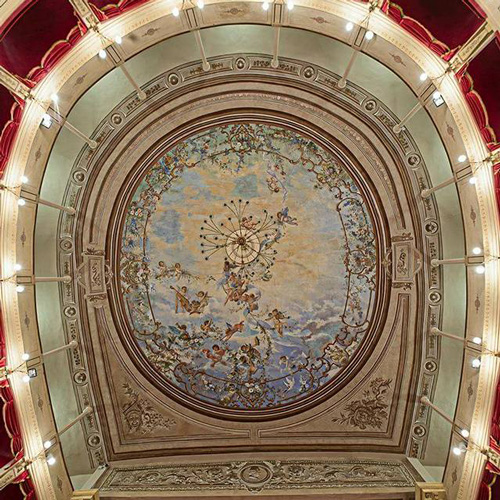 Particolare interno del Teatro degli Impavidi, soffitto affrescato da Giovan Battista Celle